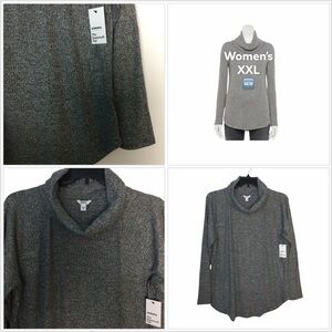 Sonoma XXL 20 - 22 Cowl Mockneck Shirt Sweater Ribbed Top Gray Stretchy NWT